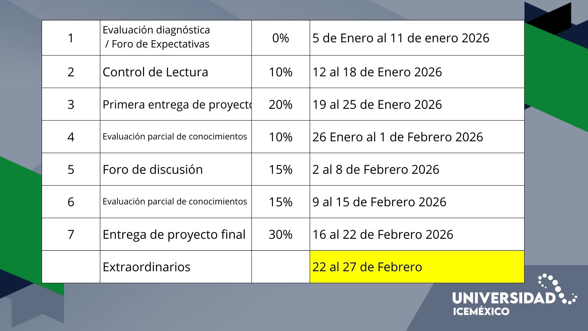 calendario de actividades