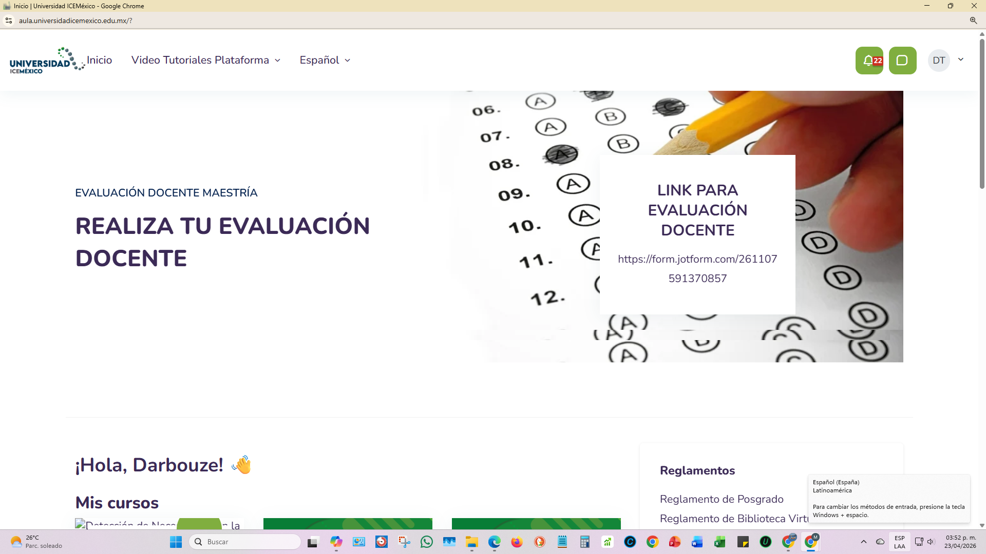 Soloicitud de evaluacó n docente.