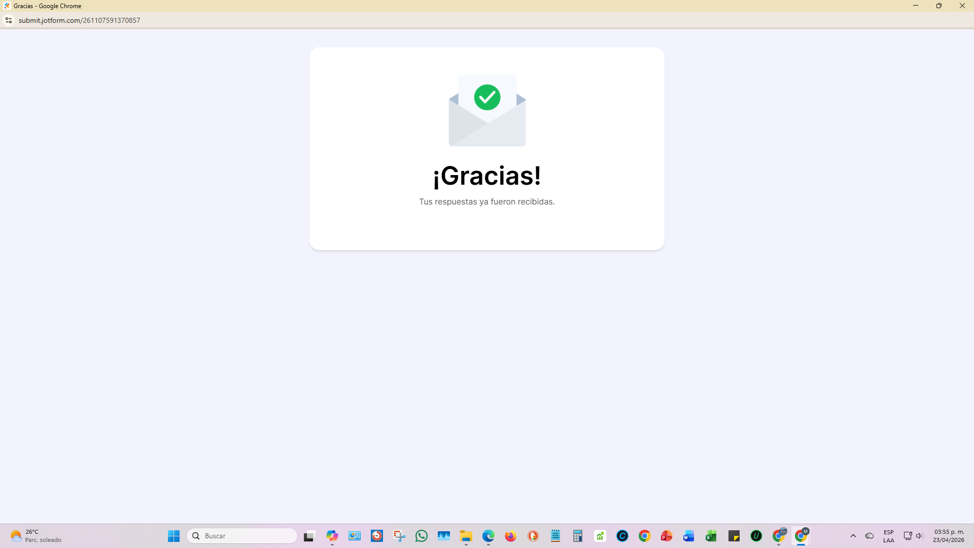 Mensaje de cierre de la encuesta realizada